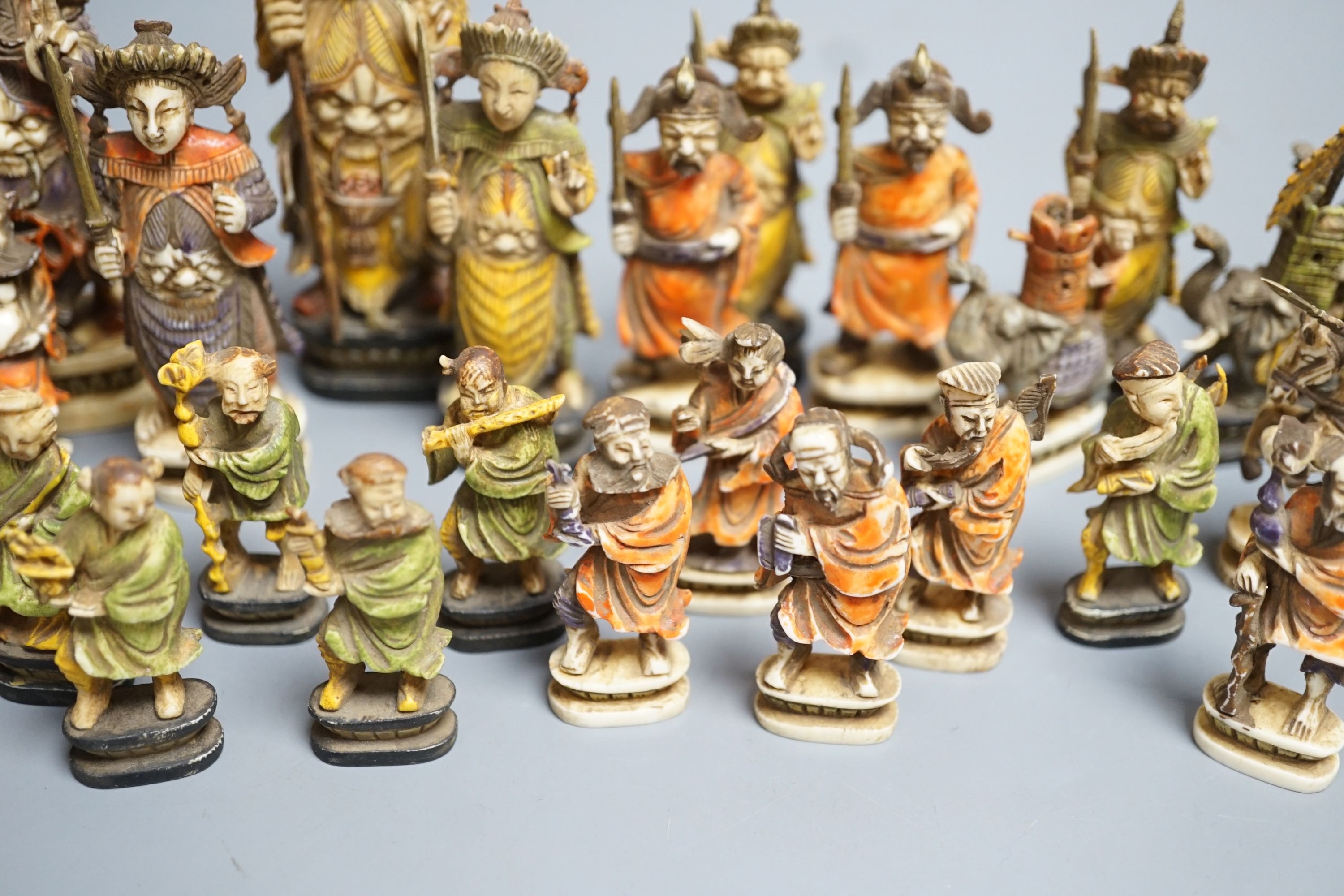 An early 20th century south East Asian stained ivory chess set
